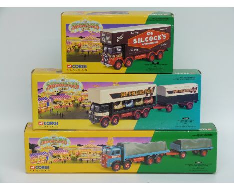 Three Corgi Classics The Showman's Range diecast model sets Billy Crow & Sons Atkinson 8 wheel Rigid Truck and Trailer with L
