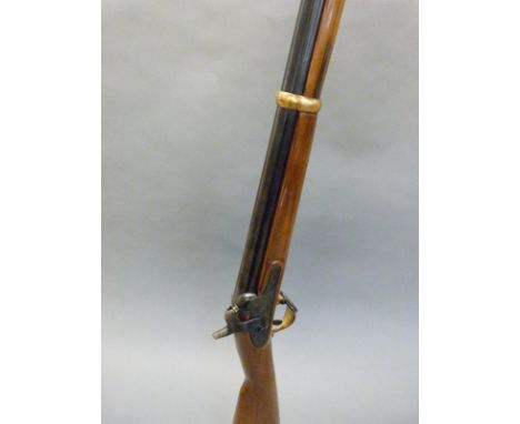 Antonio Ziolo 8 bore percussion hammer action gun with brass trigger guard, mounts and butt plate, eagle engraved to lock, st