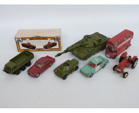 Seven Dinky Toys diecast model vehicles including military tank, tractor etc together with a D&M RNLI Waveney Lifeboat cast m