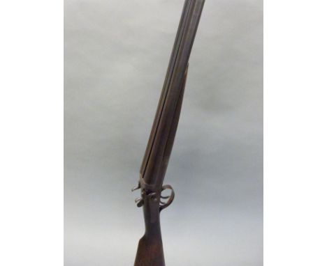 George Gibbs of Bristol side by side hammer action shotgun with chequered grip, double trigger, engraved locks, top plate, to