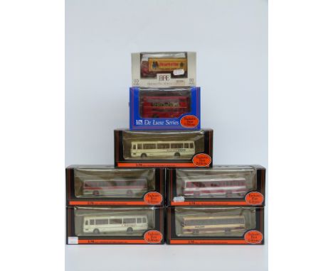 Seven Exclusive First Edition (EFE) diecast model buses and coaches, all in original boxes