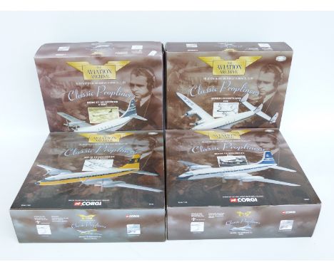 Four Corgi The Aviation Archive Classic Propliners 1:144 scale diecast model aeroplanes Monarch Bristol 175 Britannia 312 486