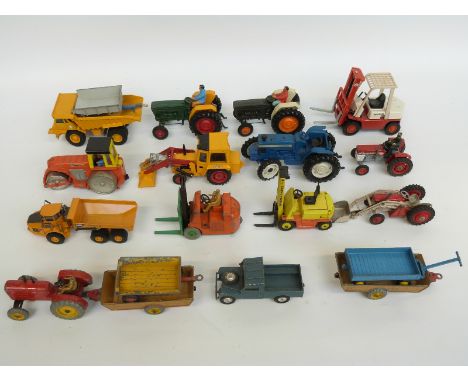 Eighteen Corgi, Dinky, Britains and Joal diecast model agricultural and construction vehicles