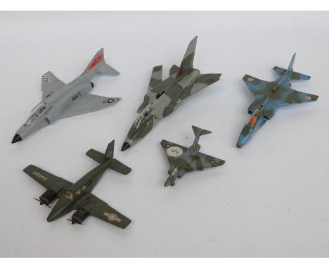 Five Dinky Toys diecast model aircraft, Beechcraft C55 Baron, MRCA, Jaguar S.E.P.E.C.A.T., Phantom II F-4K and Gloucester Jav