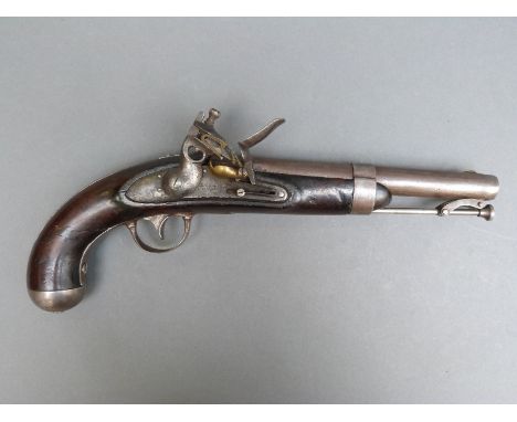 U.S model 1837 28 bore military flintlock hammer action pistol with lock engraved 'A Waters Milbury MS 1837', engraved and pi