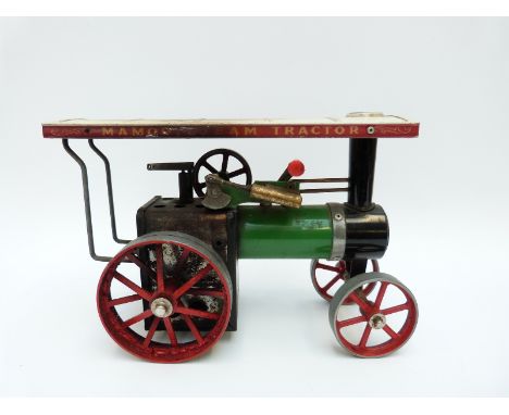 Mamod TE1A live steam traction engine with spring type whistle, water level plug and methylated vaporising burner