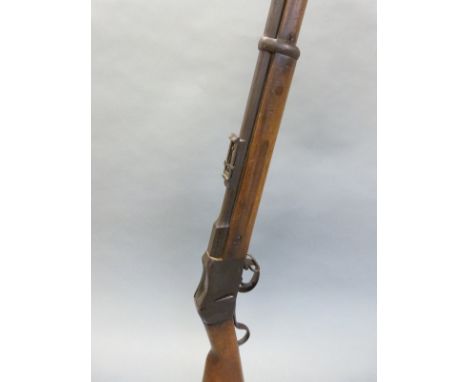 WW Greener Lee Enfield underlever gun with adjustable rear sight, sling mounts and lock marked with crown over VR cipher and 