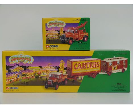 Two Corgi Classics The Showman's Range diecast model sets, Carters Steam Fair  Scammell Highwayman Ballast with Closed Pole T