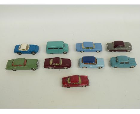 Nine Corgi Toys diecast model vehicles including Bedford, Bentley, Lotus etc