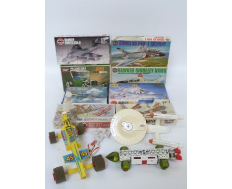 Eight Airfix 1:72 scale Airfix model aircraft kits together with a Dinky Toys diecast model USS Enterprise, Eagle etc