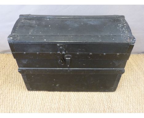 A metal and ash bound dome topped steamer or travelling trunk, W70 x D46 x H53cm
