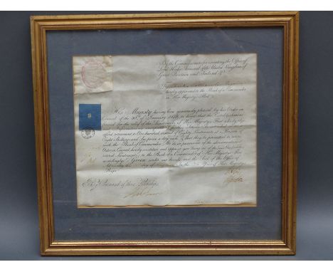 Two late 18th/mid 19th century Royal Navy Commissions on parchment to Charles Patriarch, one for his appointment to Lieutenan