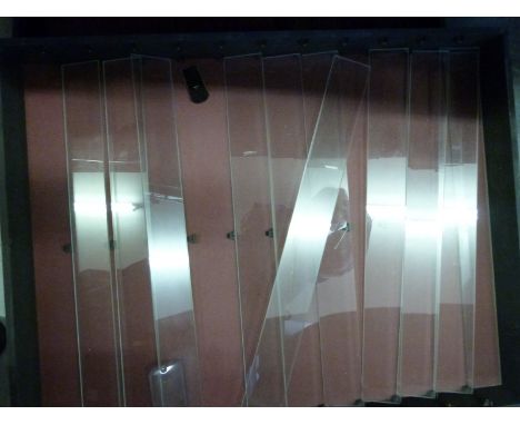 A near pair of diecast model vehicle or 00 gauge train display cabinets with glass shelves, 83.5x65.5cm and 84x65.5cm. 