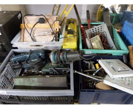 A large collection of tools to include large size socket set, pipe bender, Makita angle grinder etc