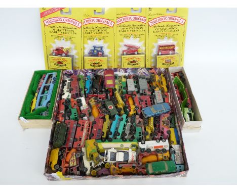 Over 60 Matchbox Lesney 1-75 series and Corgi Juniors diecast model vehicles, four in original boxes 
