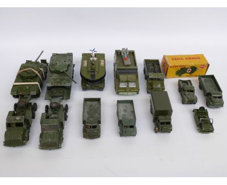 Fifteen Dinky Toys diecast model military vehicles including Mighty Antar Tank Transporter, tanks and Military Ambulance 626,