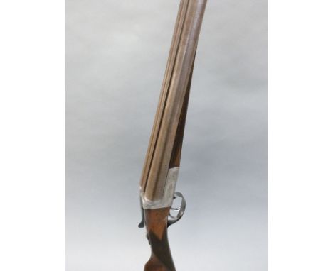Robert Hughes & Sons 12 bore side by side shotgun with engraved locks, top plate, trigger guard and top lever, chequered grip