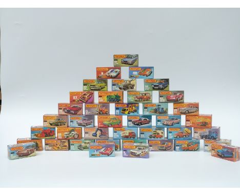 Forty Matchbox and Matchbox Superfast diecast model vehicles, 1, 3, 4, 6, 7, 8, 9, 12, 15, 16, 19, 21, 27, 28, 30, 32, 32, 33