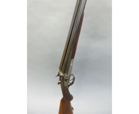 Unnamed 16 bore side by side hammer action shotgun with engraved locks, double trigger, chequered semi-pistol grip and forend
