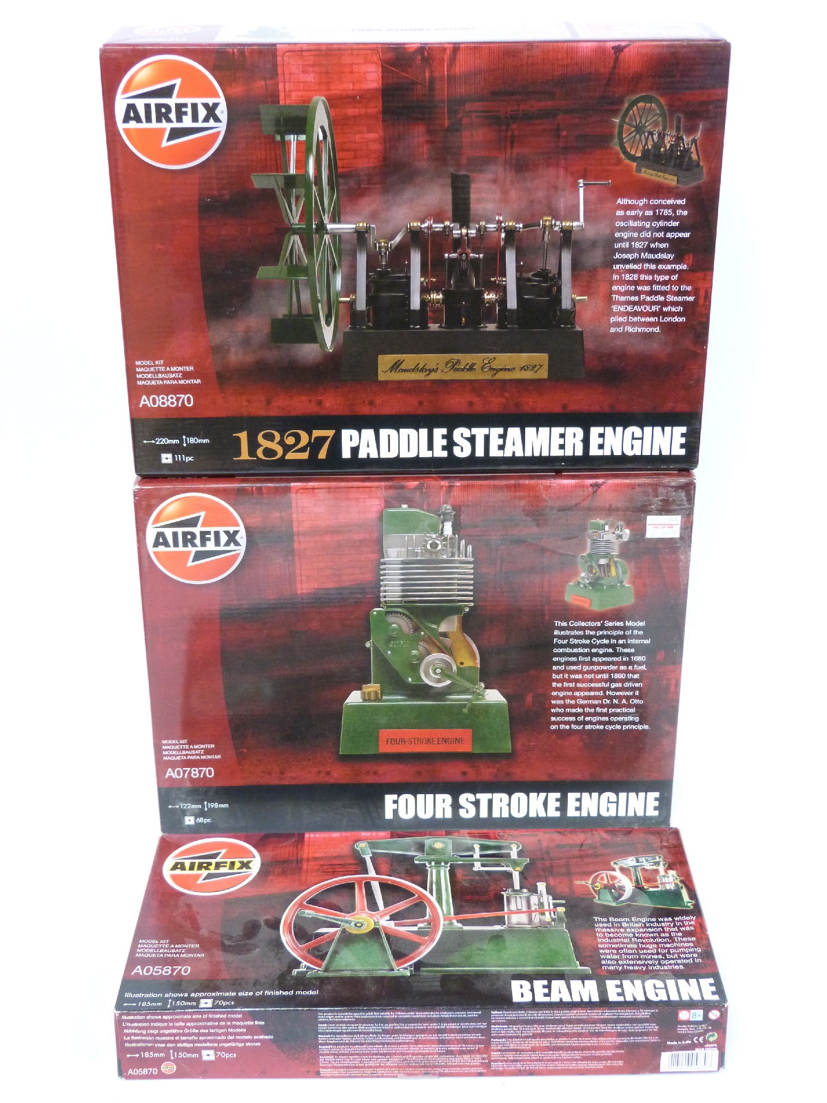Three Airfix model engine kits 1827 Paddle Steamer Engine A08870, Four