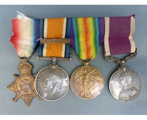 A set of four WWI medals awarded to 9343 Pte C Wichard, Gloucestershire Regiment comprising Aug-Nov 1914 star with 5th Aug - 