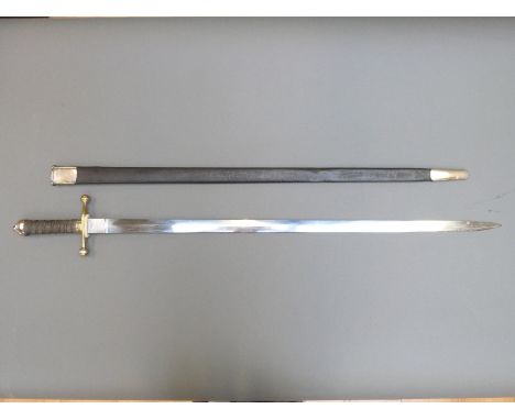 A 19thC Wilkinson 'handkerchief cutter' sword with leather scabbard. There are four other known examples of this sword, inclu