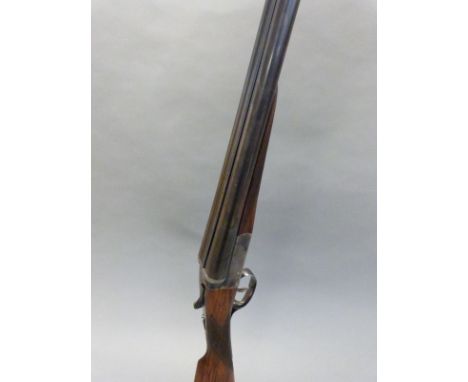 JS Sharpe of Aberdeen 12 bore side by side ejector shotgun with double trigger, chequered grip and forend and 28 inch barrels