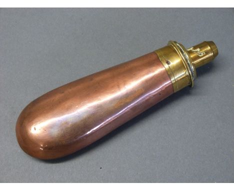 G & JW Hawksley copper and brass powder flask, 16.5cm long 