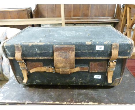 A vintage leather Install of Bristol travelling trunk, width 70cm