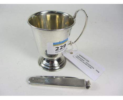 Hallmarked christening mug and a pipe pocket knife
