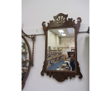 Chippendale style wall mirror in figured walnut fretwork frame