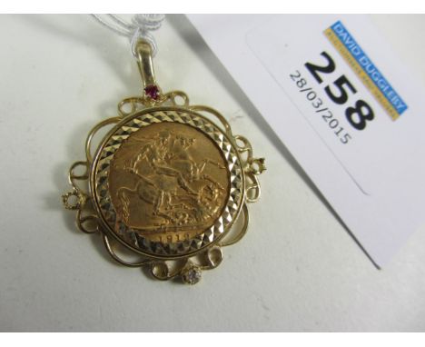 1912 sovereign in ruby and diamond set loose mount hallmarked 9ct