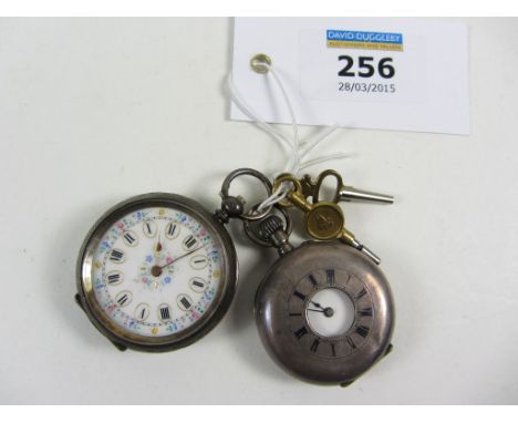 Continental enamel faced key wound fob pocket watch and a similar watch both stamped 935
