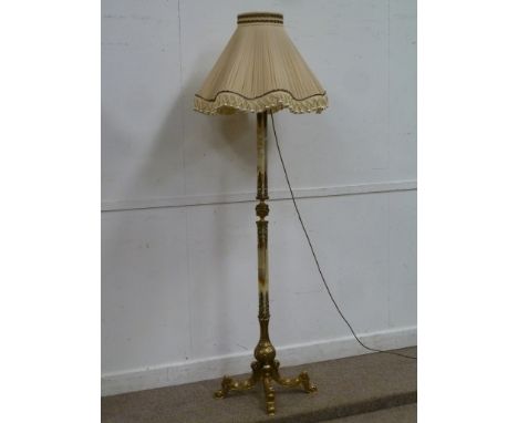 Mid 20th century vintage onyx and brass standard lamp with shade