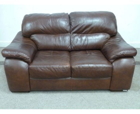 Two seater sofa in brown leather, W166cm