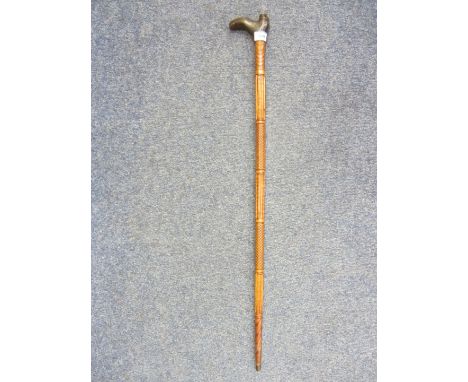 Victorian treen walking stick the handle carved in the form of a boot