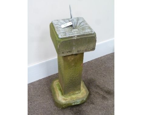 Yorkshire stone square sundial with lead top, H73cm