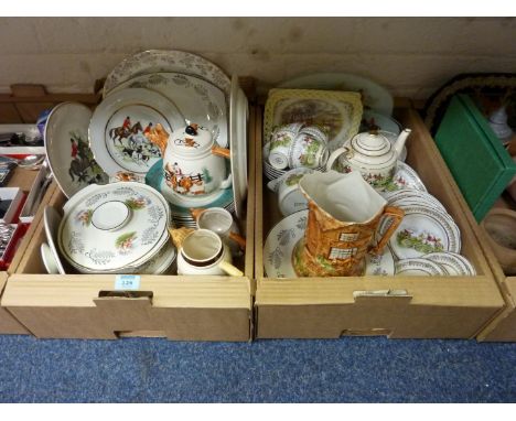 Georgann Pottery tea and dinnerware decorated with hunting scenes, other similar ceramics etc in two boxes