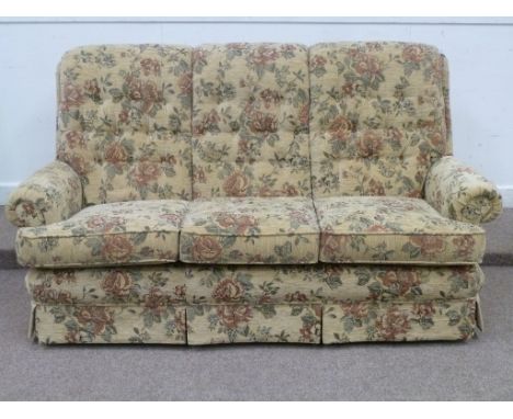 Parker Knoll three piece lounge suite in floral velour consisting of three seater sofa (W179cm), pair matching armchairs (W85