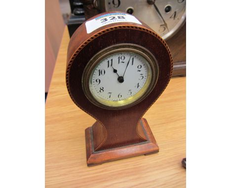 Edwardian inlaid mahogany cased balloon mantel clock, H15cm 