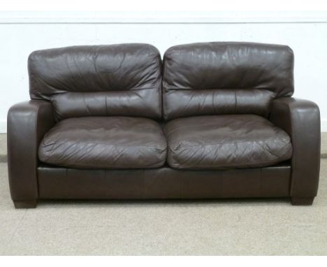 Three seat sofa, (W190cm), and matching two seat sofa, (165cm), in brown leather