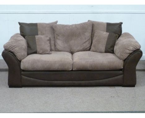 Three seat sofa (W210cm) and matching two seat sofa (W190cm) in suede and jumbo chord cover