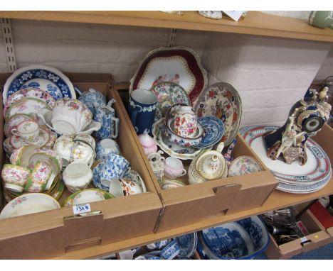 Victorian and later teasets and other decorative ceramics, meat plates, mantel clock etc in two boxes