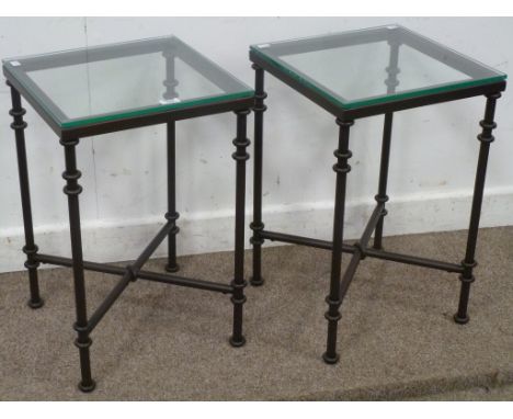 Pair Oka Pompidou metal and glass lamp tables, W40cm