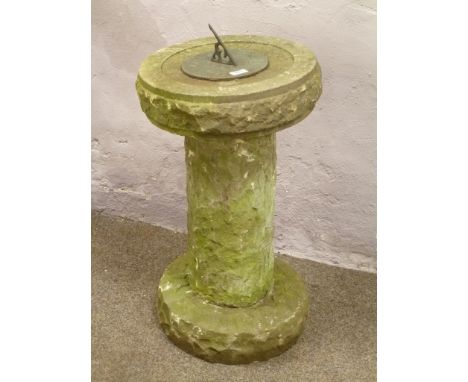 Yorkshire carved stone circular three piece pedestal sundial, H70cm