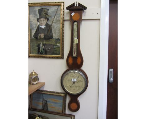 Edwardian inlaid mahogany wheel barometer with thermometer by CSSA limited London 