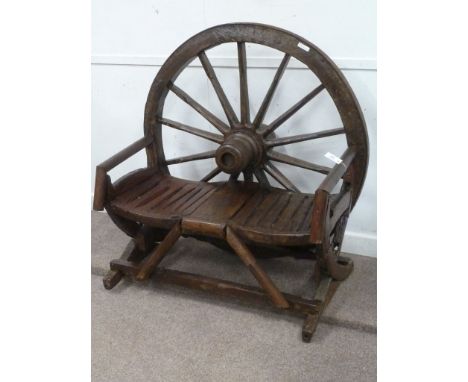 Hardwood cartwheel back bench, W120cm