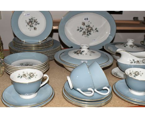 A FORTY THREE PIECE ROYAL DOULTON ROSE ELEGANS TC1010 DINNER SERVICE, comprising two tureens, a meat plate, a sauce boat and 