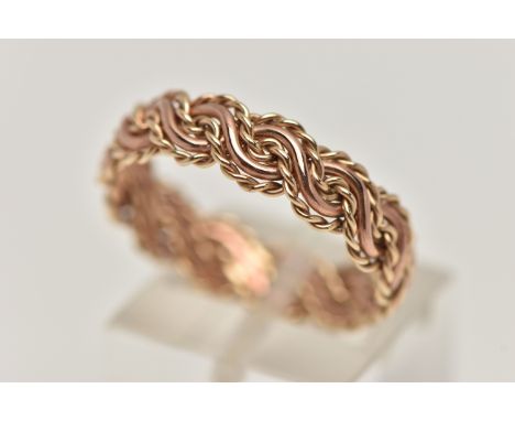 A 9CT ROSE GOLD 'CLOGAU' RING, textured band design, hallmarked 9ct Edinburgh, ring size Q 1/2 centre, approximate gross weig