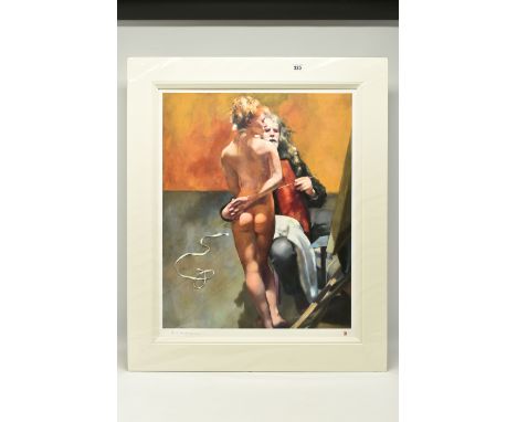ROBERT LENKIEWICZ (BRITISH 1941-2002) 'THE PAINTER WITH PAULA' self-portrait with model, limited edition print on paper, facs